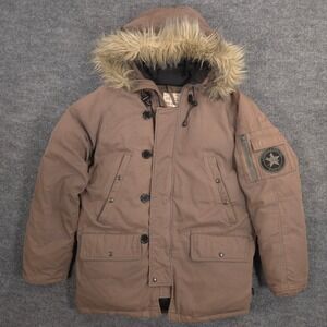 Spiewak Flight Parka Jacket Mens M Taupe Duck Down Insulated Faux Fur Hood